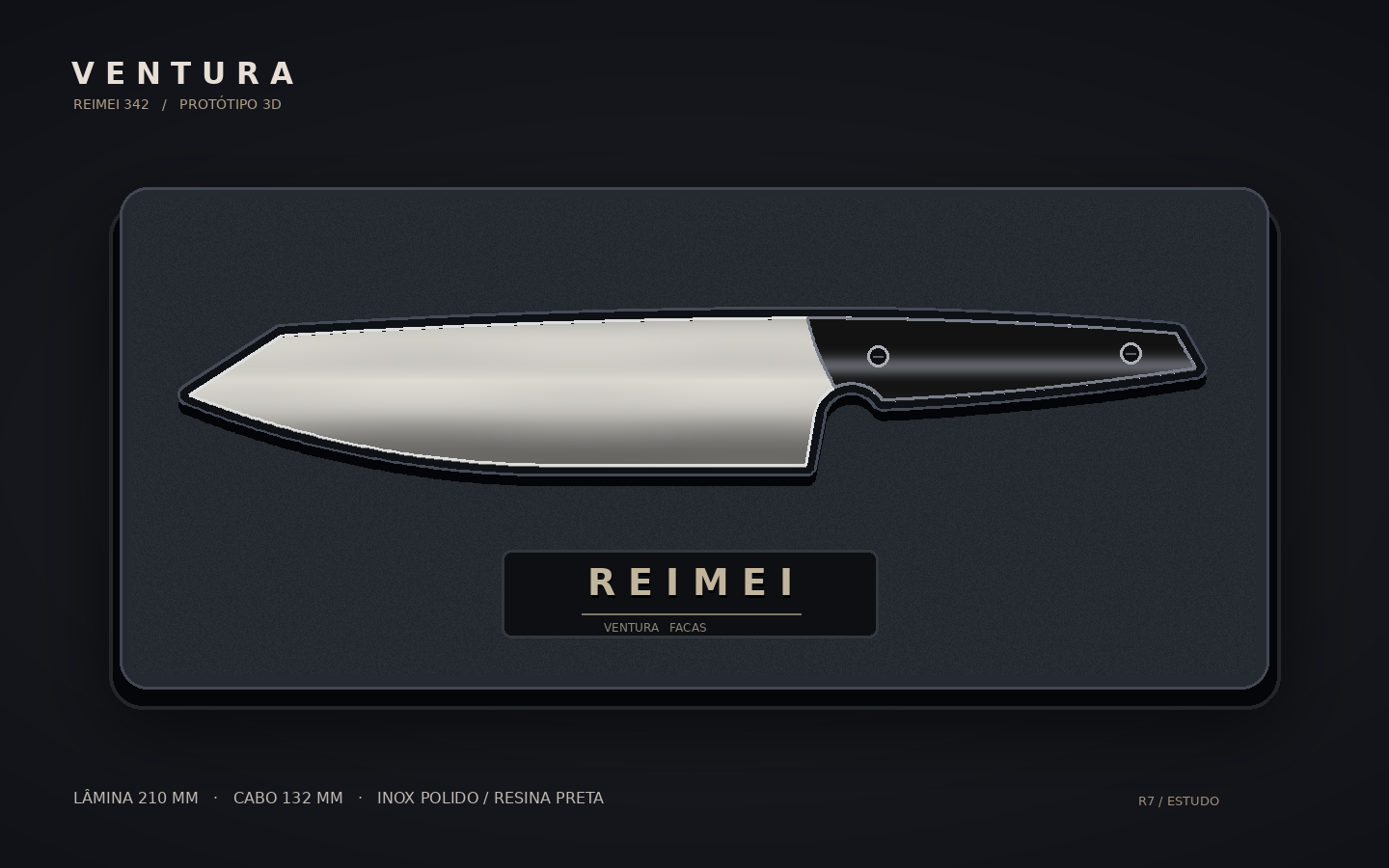 Conceito de apresentação da faca Reimei em caixa com espuma
